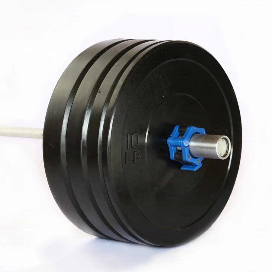 Black Color Rubber Bumper Plates 320 Lbs Barbell Set