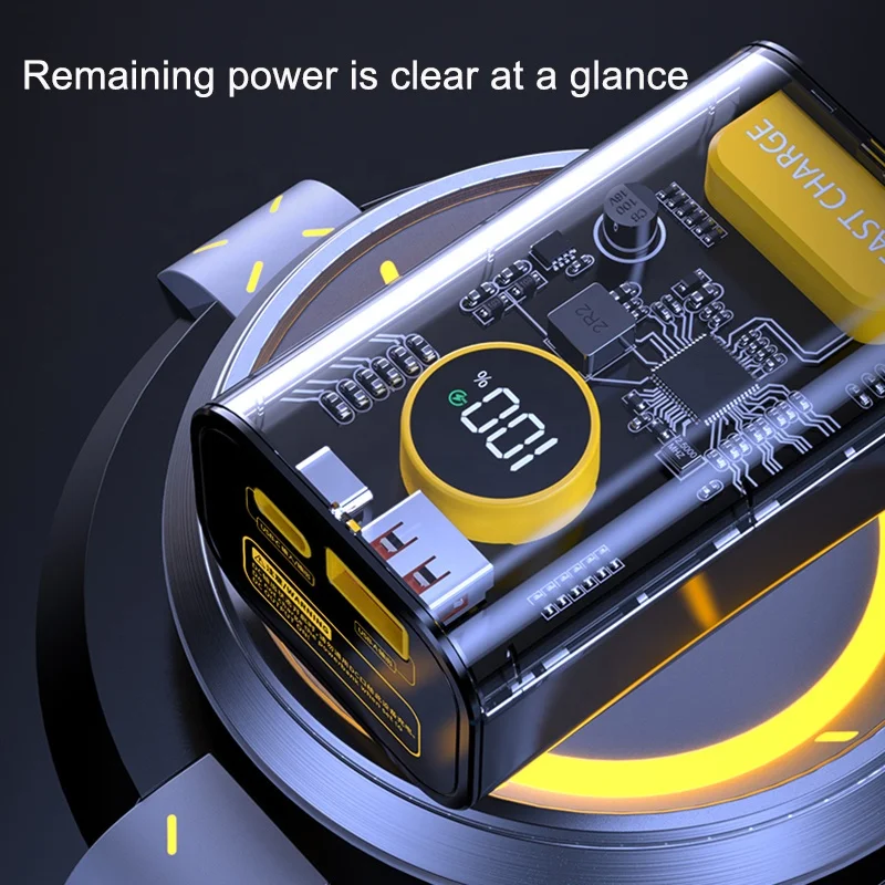 Power Bank 10000mAh Pd 22.5w Qc3.0 Transparent Design Led Display Fast Charging Power Banks With lanyard