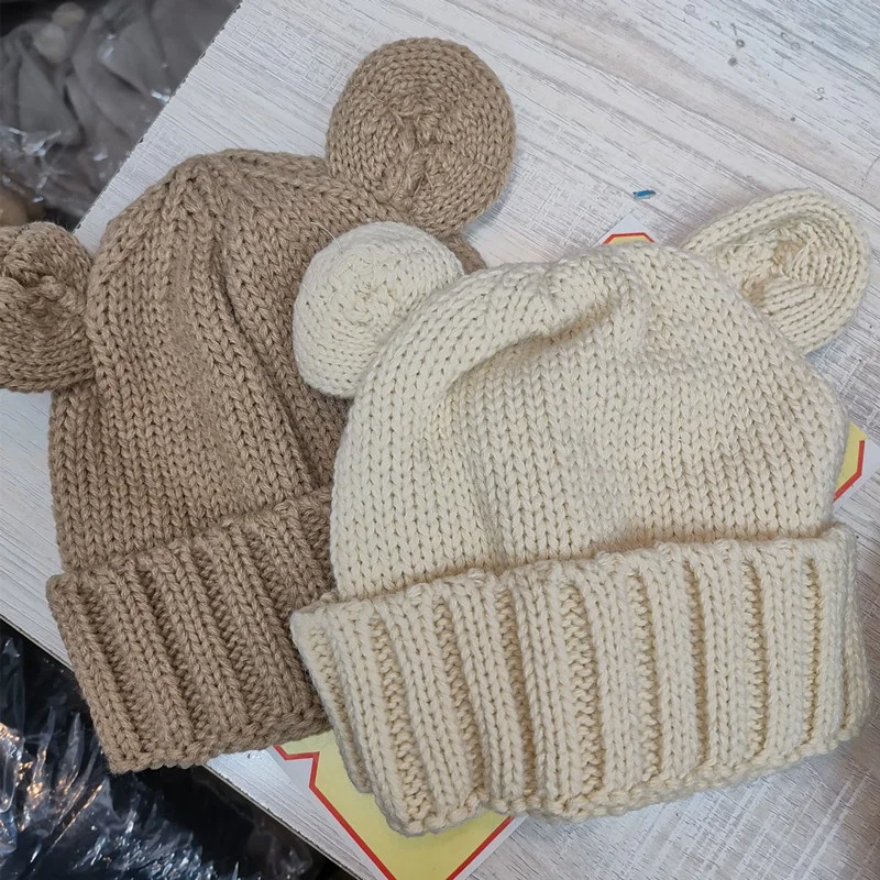 Оптовая продажа Детская Зимняя Теплая Шапка-бини с медведем