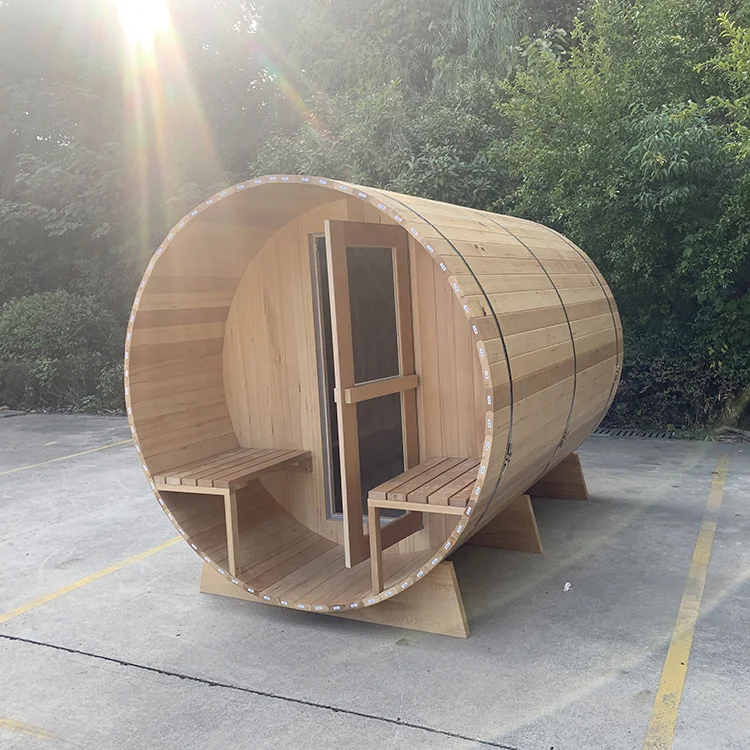 Saunaking 6-8 Persons Outdoor Barrel Sauna House Backyard Spruce Barrel Sauna House Outdoor Sauna Room