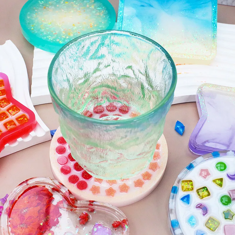 Early Riser DIY glue coaster silicone mold five-pointed star love round square coffee and tea coaster mosaic mold