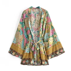2022 New Arrival Wholesale Loose Halfsleeve Sleeve Floral Kimono Beach Cover Up Cardigan For Women
