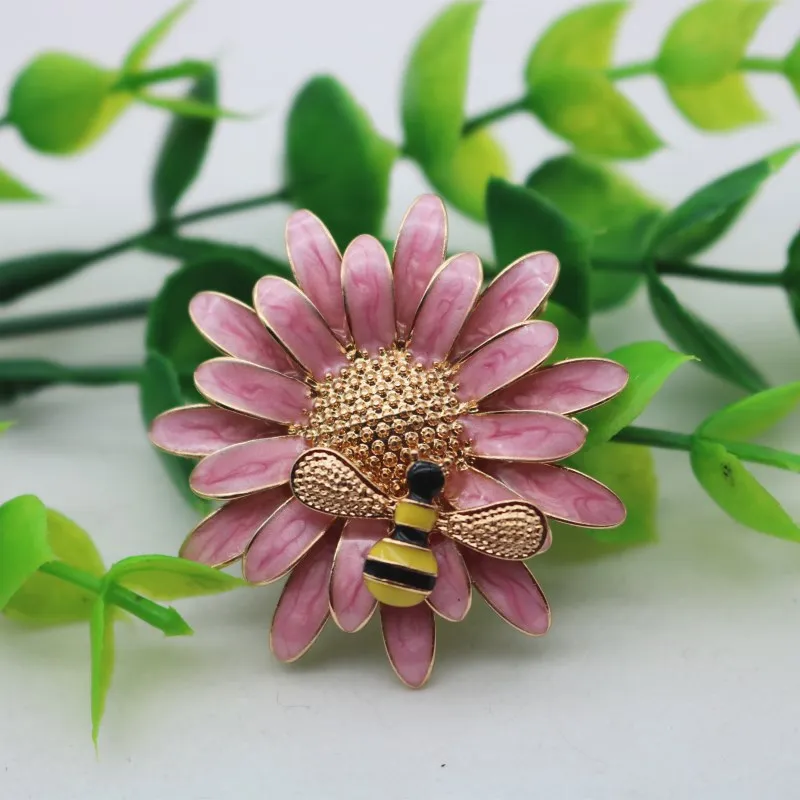 
Women blazer crystal jewelry hard enamel little flower honey bee Brooch badge design lapel pin in bags 
