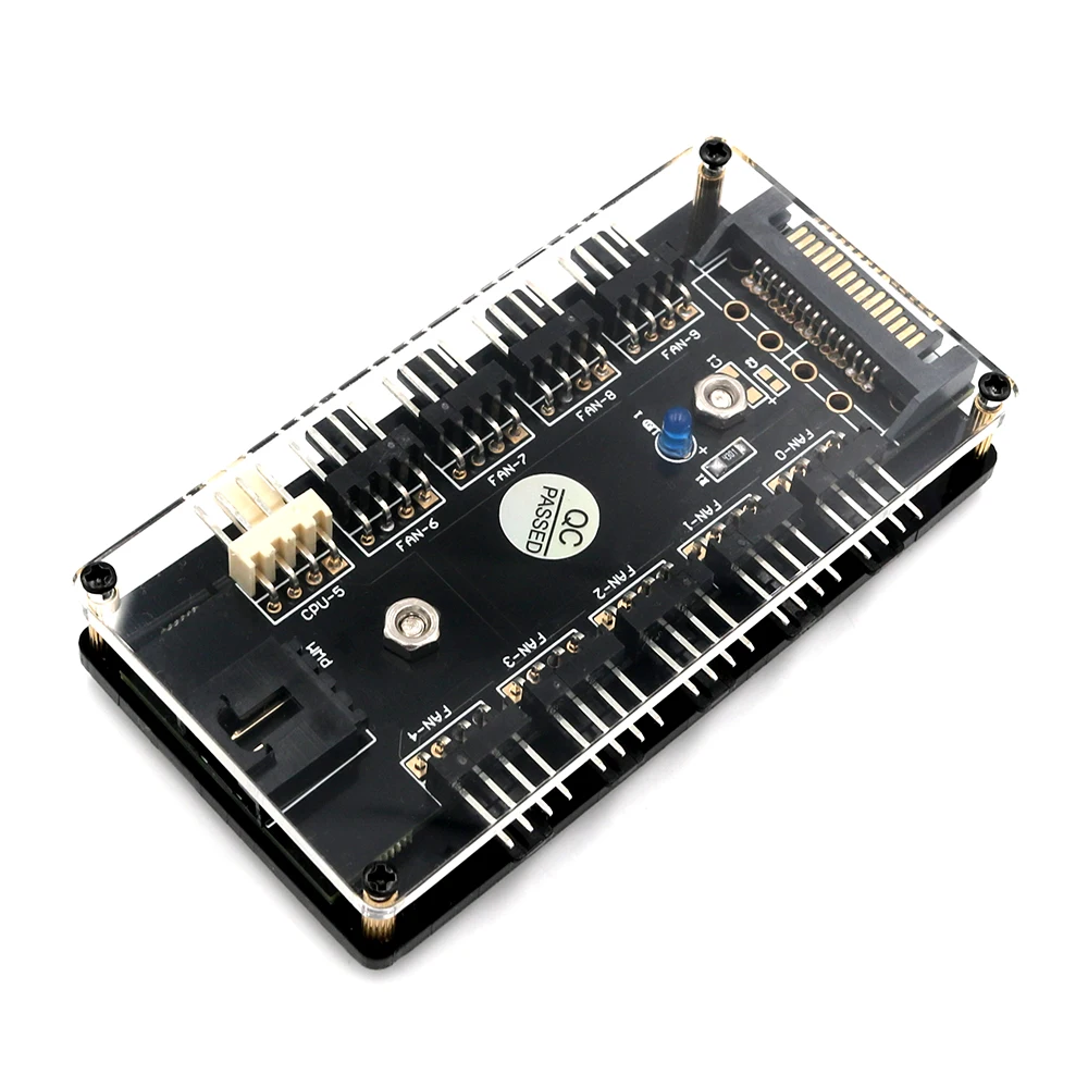 PWM втулка вентилятора охлаждения процессора 10 способ 12V LED 3 / 4Pin вентилятор разветвитель кабеля контроллер вентилятора ПК с сенсорным экраном из оргстекла ПММА в случае Магнитная стойка питания SATA