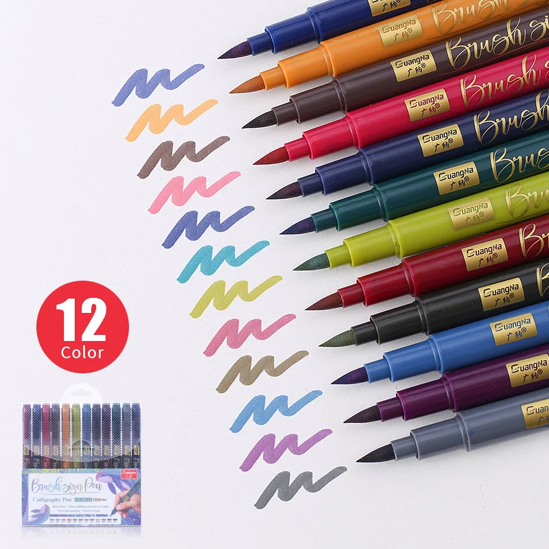 12 Retro Colors Soft Brush Pen Art Colored Marker Pens Set DIY Calligraphy Drawing felt-tip