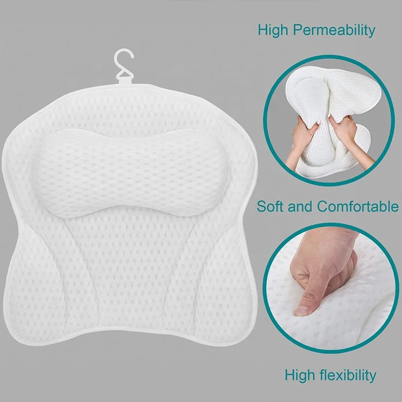 B&M Breathable 4D Bath Pillow Waterproof 3D Air Mesh Tub Spa Butterfly Bath Pillow Neck Back Spa Bath Cushion With Suction Cups