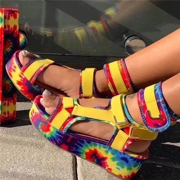 2022 Hot Sale New Contrast Color Slip-On Open Toe Wedge Sandals Women Fish Mouth LadieSandals Magic Fashion Belly Button Shoes