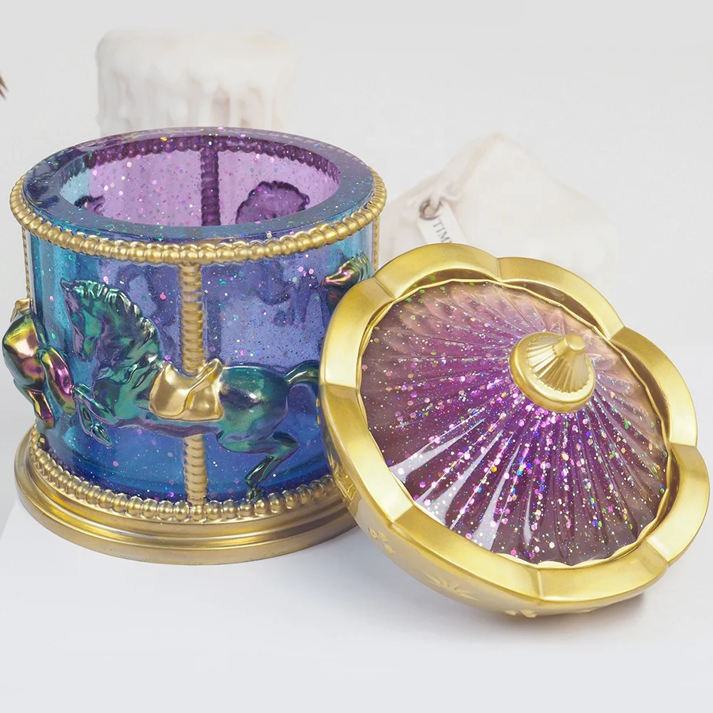 DM790 Carousel Horse Jar Mold Jewelry Storage Box Epoxy Resin Silicone Mold For cement concrete plaster