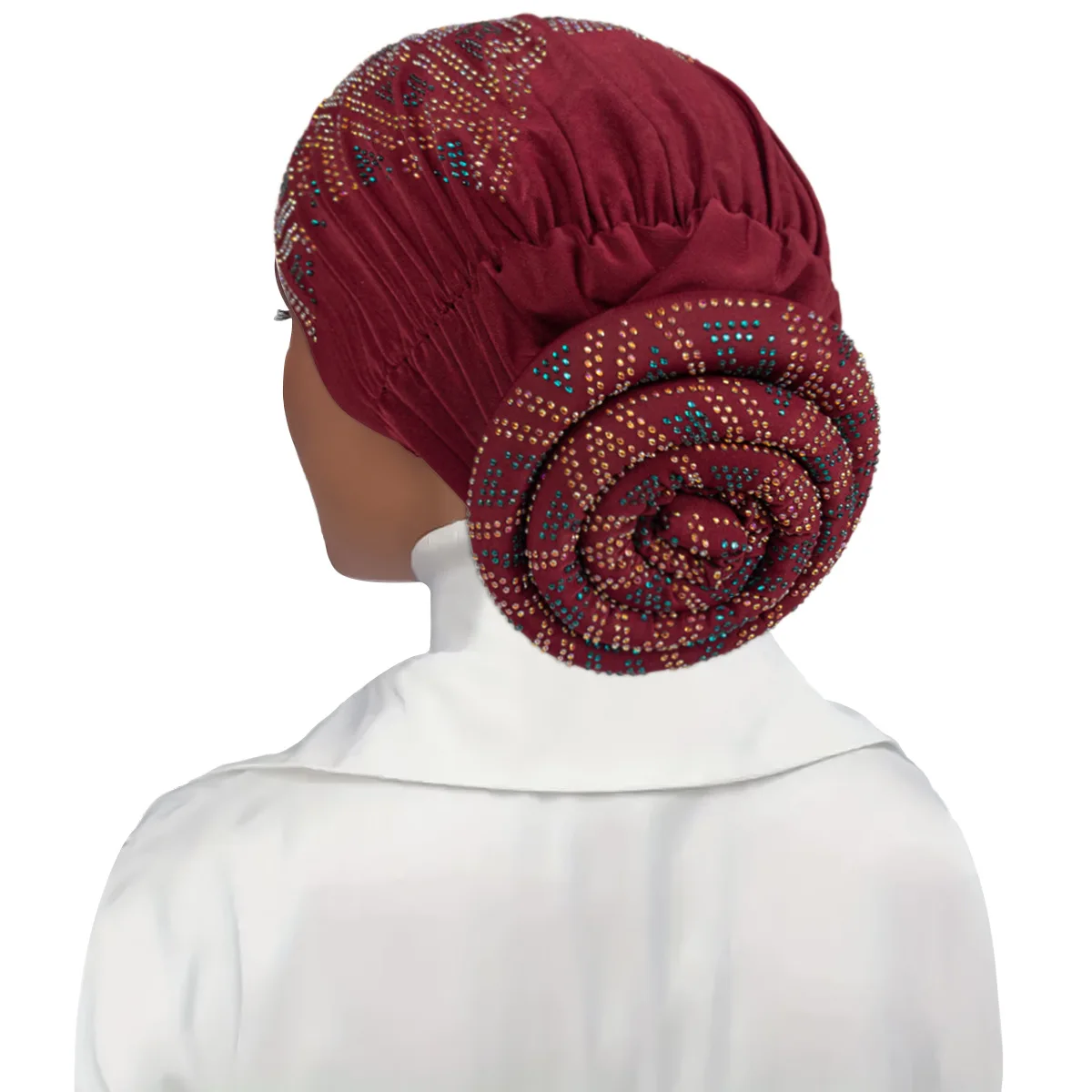New Design Soft Stretchy Headwraps Crystal Big Knotted On Back Muslim  Sequin Glitter Turban Hat For Women