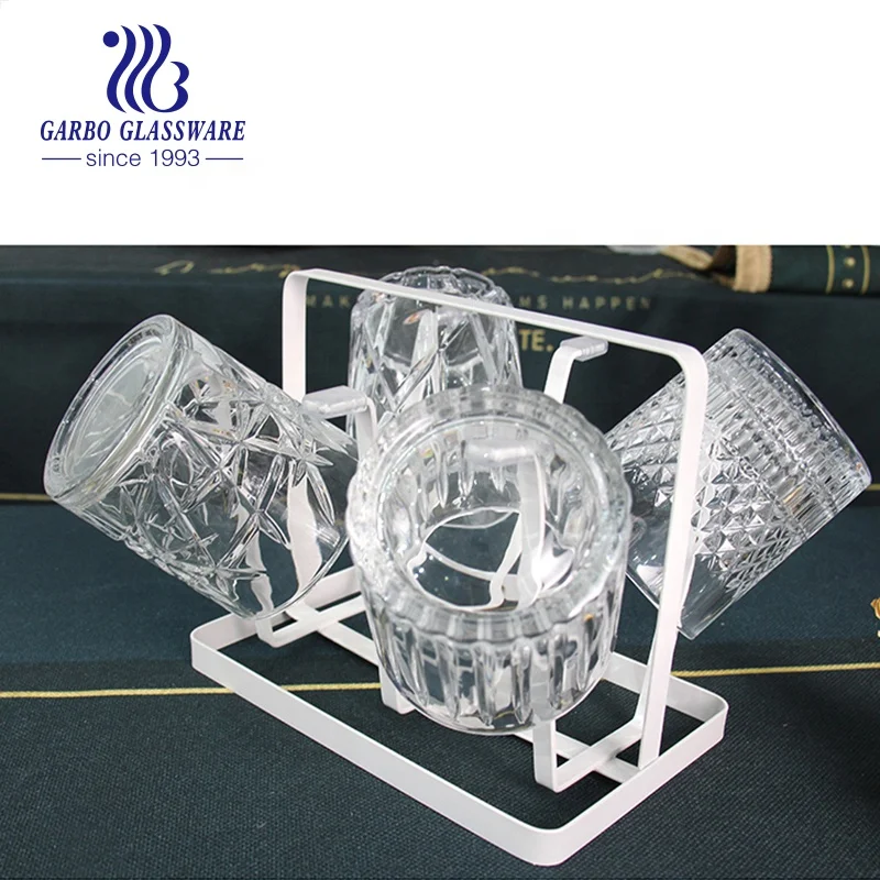 Wholesale Bar Drinkware Old Fashion 11oz Whisky Glass High Quality Engraved Pattern Glass Tumblers for Drinking Cognac