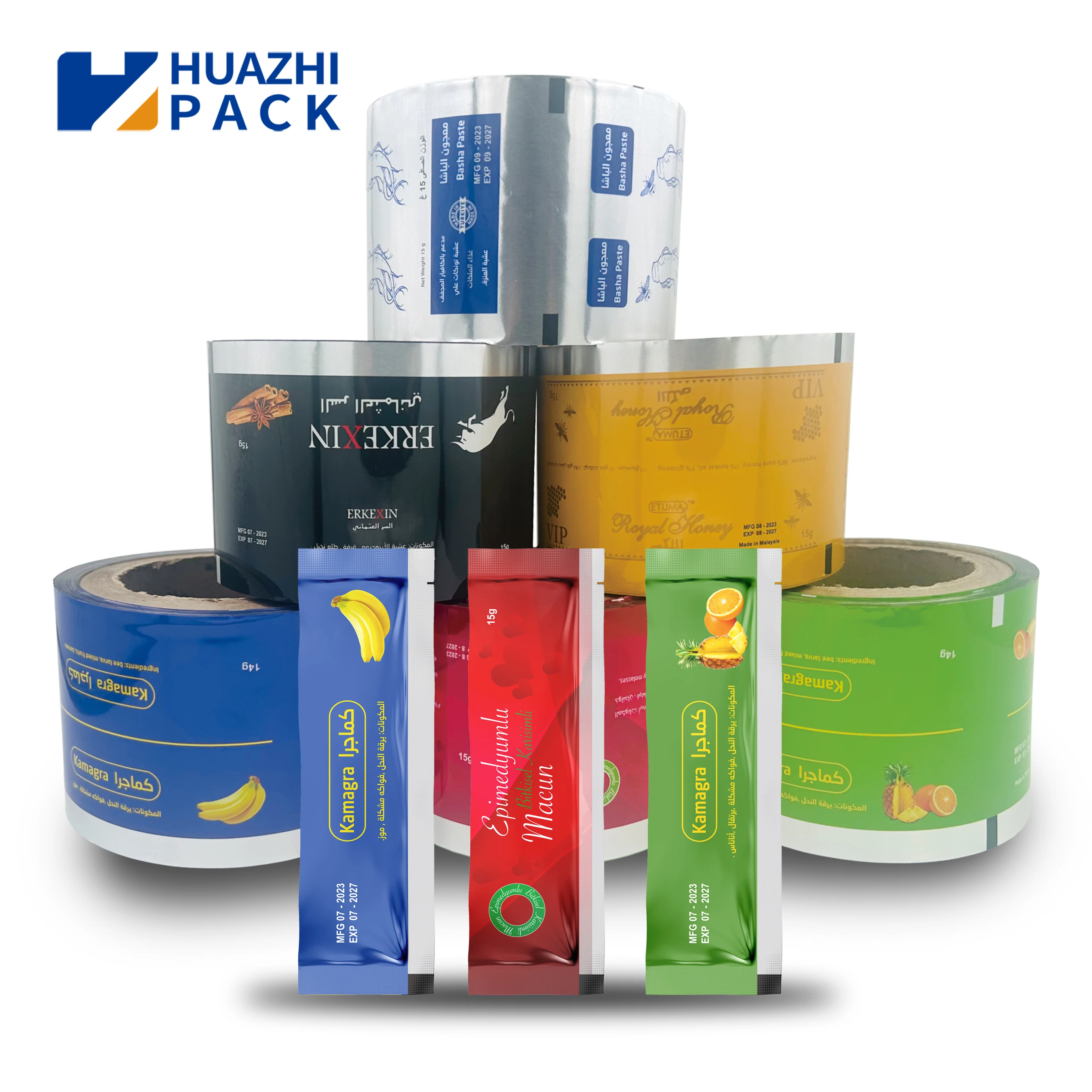 Custom Printing Food Grade Plastic Aluminum Foil Packaging Roll Film Liquid Packaging Film Honey Sachets