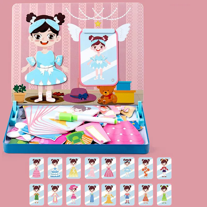 Diy Early Educational Toys Magnetic Jigsaw Puzzle Box Wooden Magnetic Drawing Board Puzzles Games