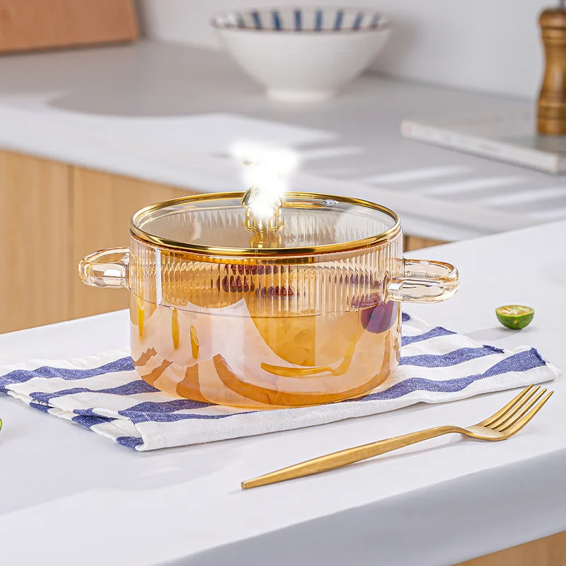 Glass kitchen cookware heat resistant clear glass cooking soup pot on stove for cooking
