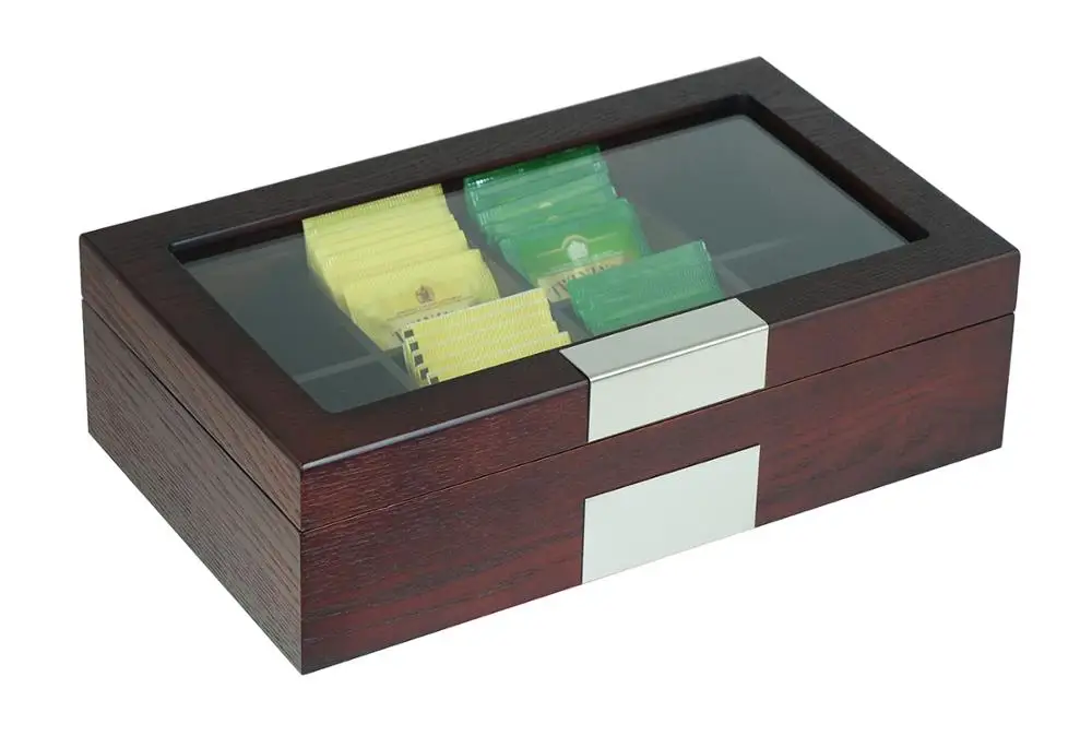 
Sonny Wooden Tea Box 8 Compartments Cherry OAK Grain Veneer Tea Organizer Sample Order Acceptable 