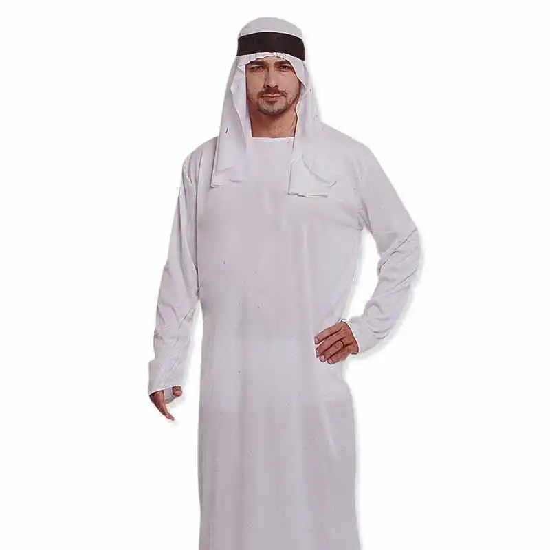 
New Men Custom Apparel Floral Print Abaya Muslim Dress Clothing White Ethnic Embroidered 