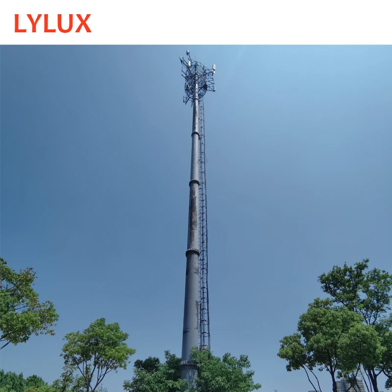 CE/BS/ASTM/AS code designed 30m galvanized steel tube telecom monopole microwave tower, communication antenna tower