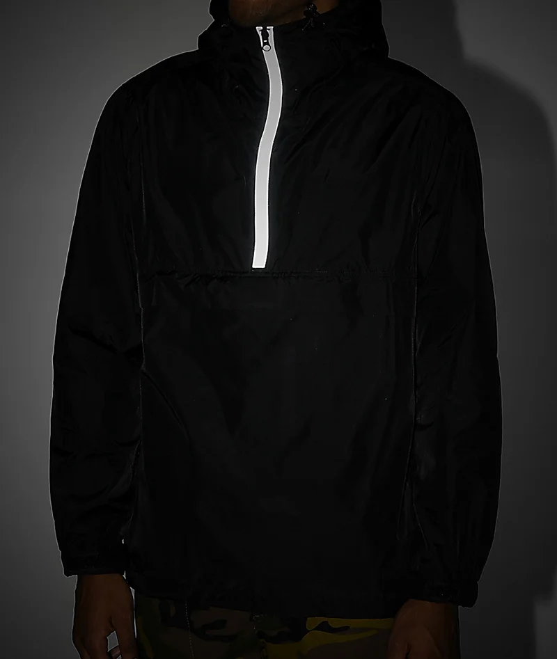 Reflective Tapered Mens Quarter Zip Pullover Custom Men Coaches Jacket Black Anorak Jacket