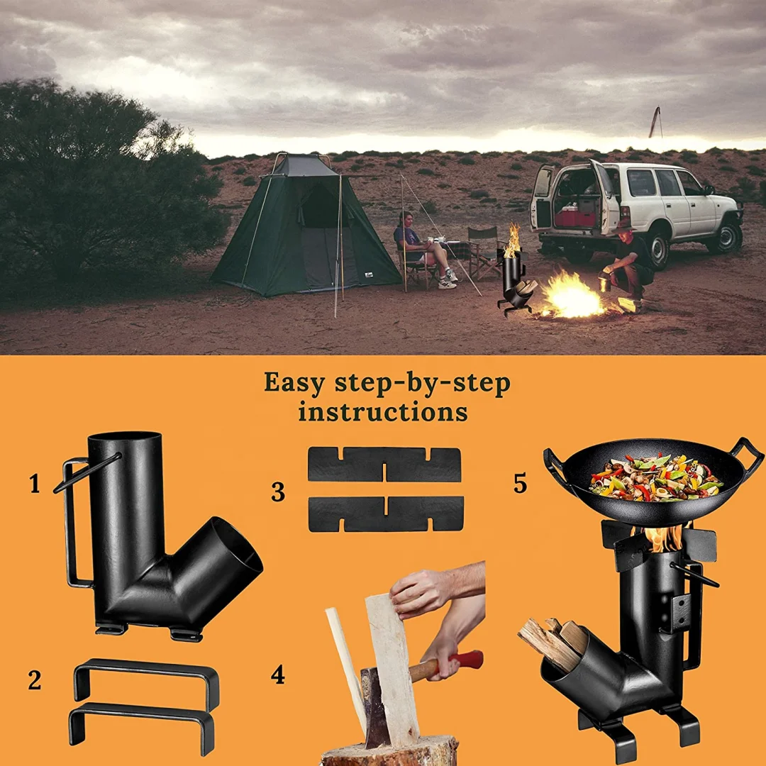 camping iron wood burning rocket cooking portable stove
