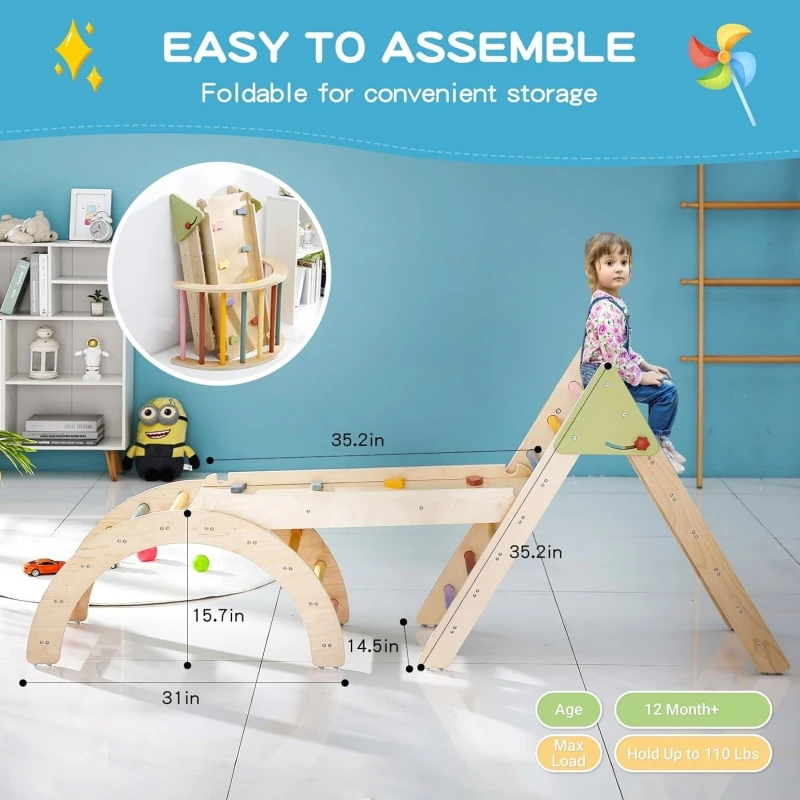 Colourful Foldable Piklers Triangle Wooden Montessori Climbing Triangle With Ramp Kids Indoor Playground Climber Gym Toys Set