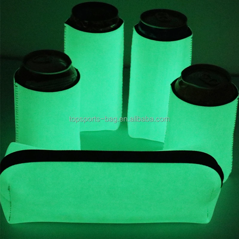 Plain Neoprene Fuax Leather Luminous Slim Can Sleeve Glow in the Dark Soda Slim Can Insulator Holder
