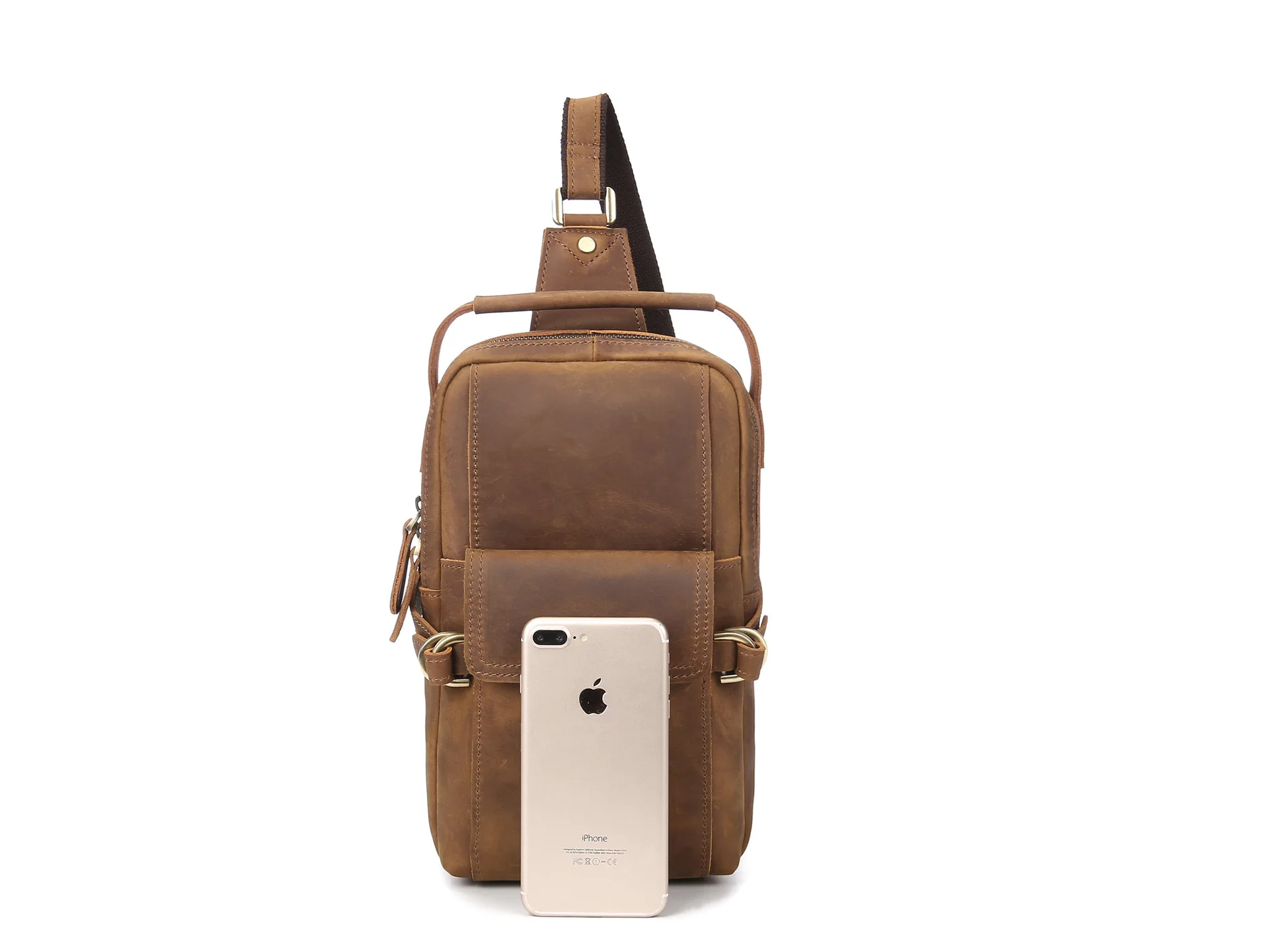 Genuine Leather Casual Fashion Chest Sling Bag Black Design One Shoulder Daypack Crossbody Bag Male 1105