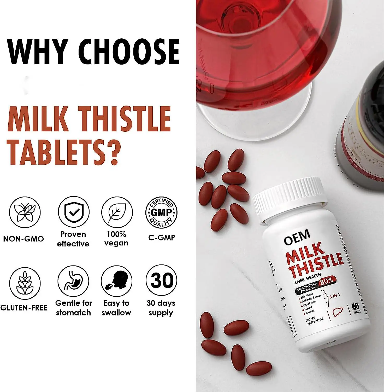 OEM Milk Thistle Capsules for Liver Support Herbal Supplement 500 mg per Serving 60 counts