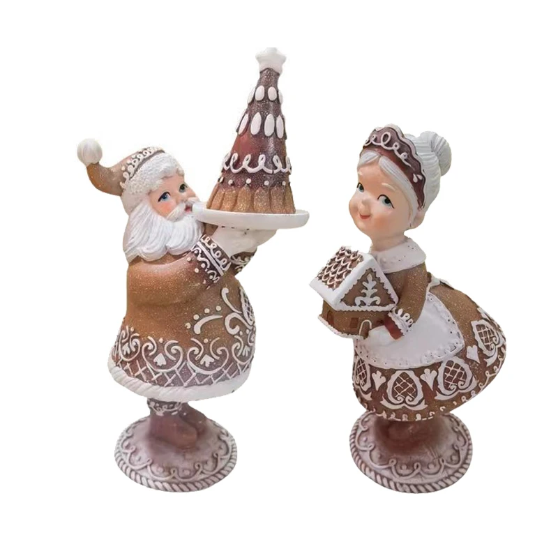 2023 Christmas tabletop dessert house tree resin small gingerbread decoration Mr. and Mrs. Santa Claus figurine resin  figurine