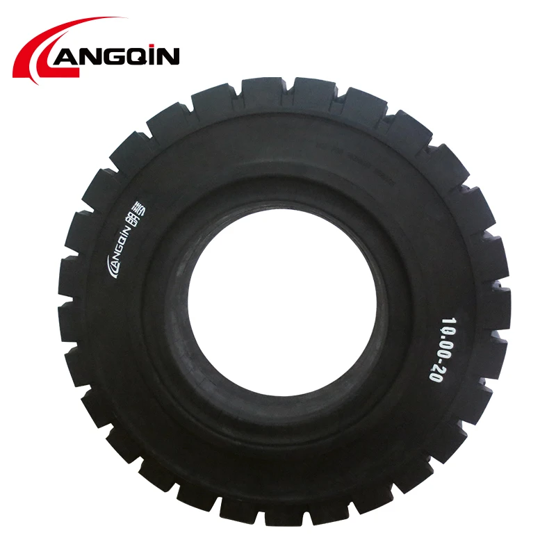 LANGQIN brand 10.00-20  forklift non-inflatable vacuum solid tire 10 inch run-flat tire shock absorption solid tire