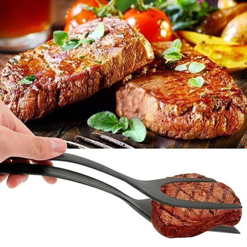 2 in 1 Nylon Utensil Grip and Flip Tongs Cooking Spatula For Steak Pancake Egg Frying Turner Kitchen Spatula