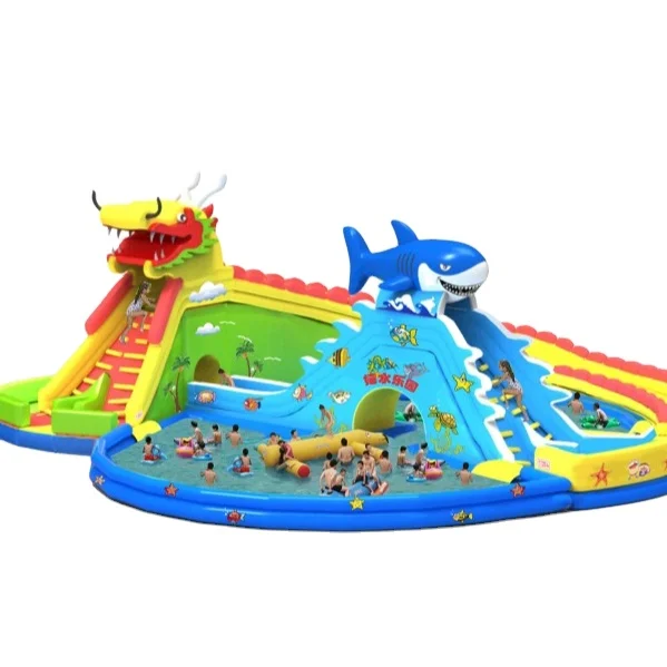 Very popular large inflatable water slide--Dragon shark paddling in the water,it can be customized, factory direct sales