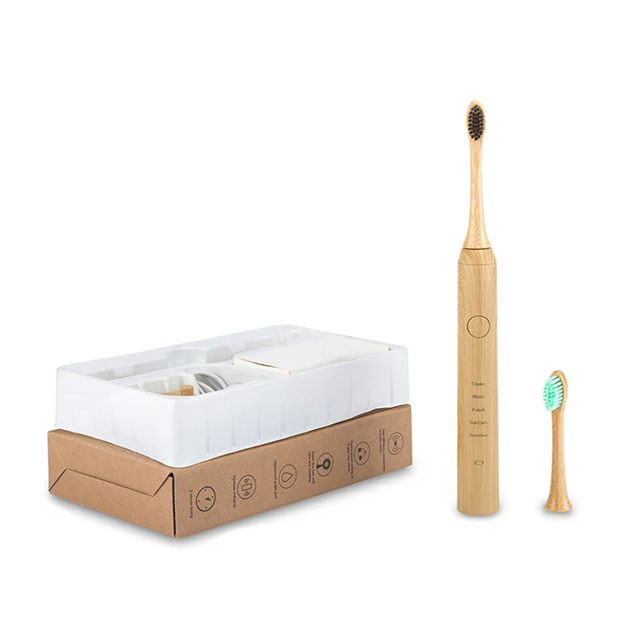 Bamboo Electric Toothbrush Sonic Toothbrush IPX7 Waterproof 2 Minute Timer with 2 Replaceable Bamboo Toothbrush Head
