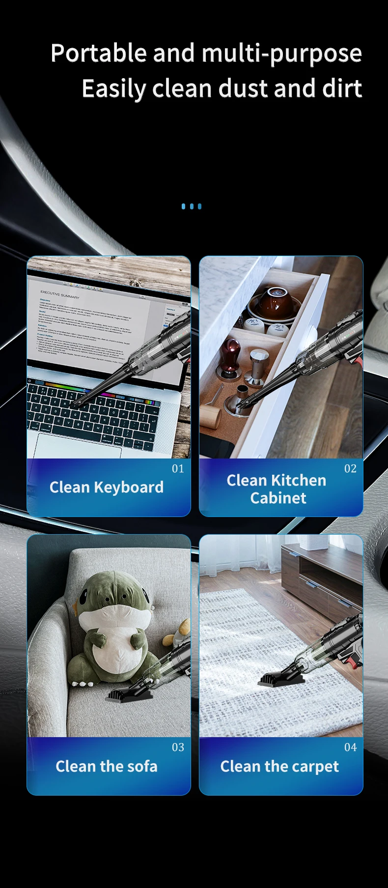 Handheld Car Vacuum Wireless Portable Vacuum Cleaner High Power Suction blow Mini Vacuum Cleaner for Car Home Office Pet