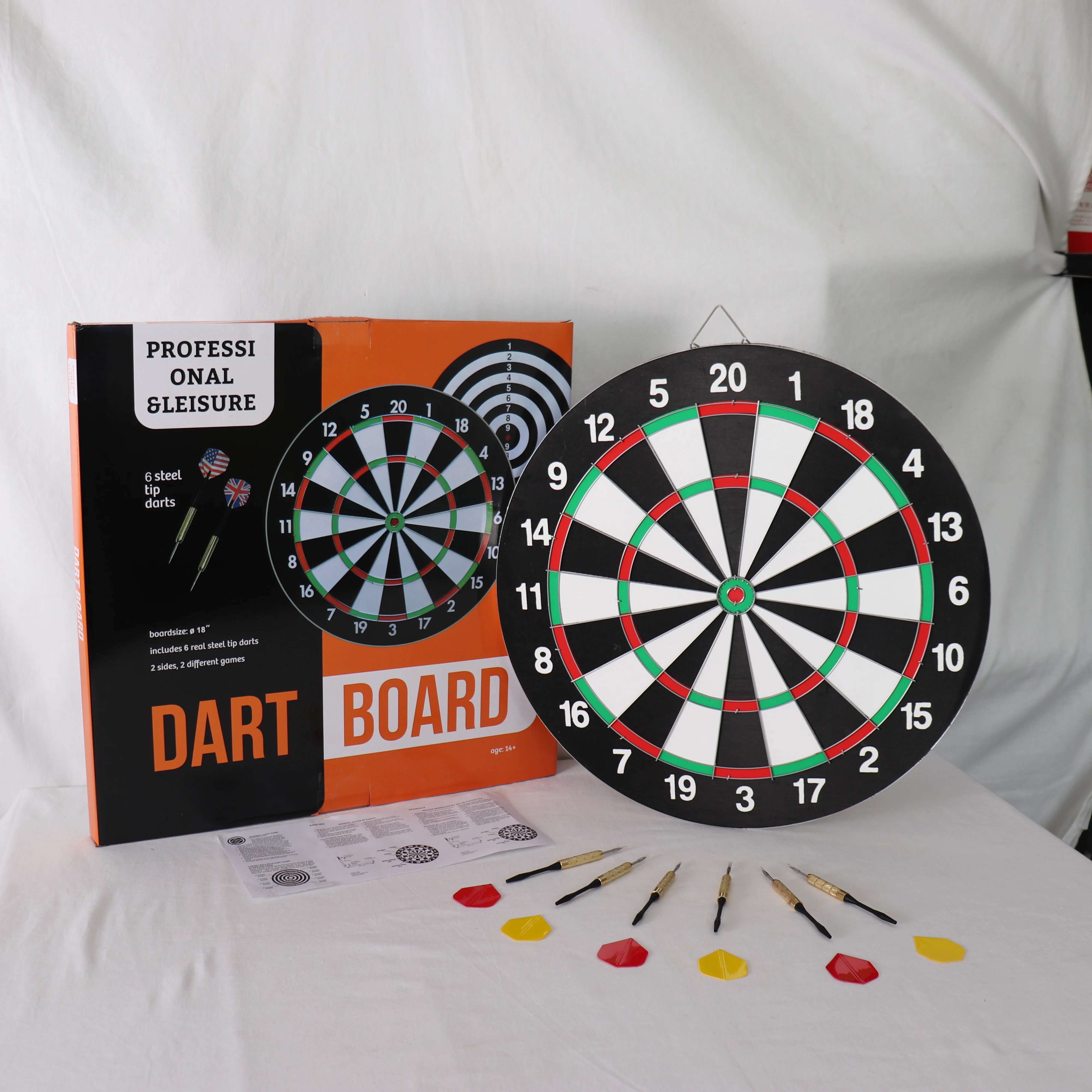 Professional 12 15 17 inch Cheap Dart Board Game Set with 6 Metal Darts and Box Packaging DartBoard For Sales