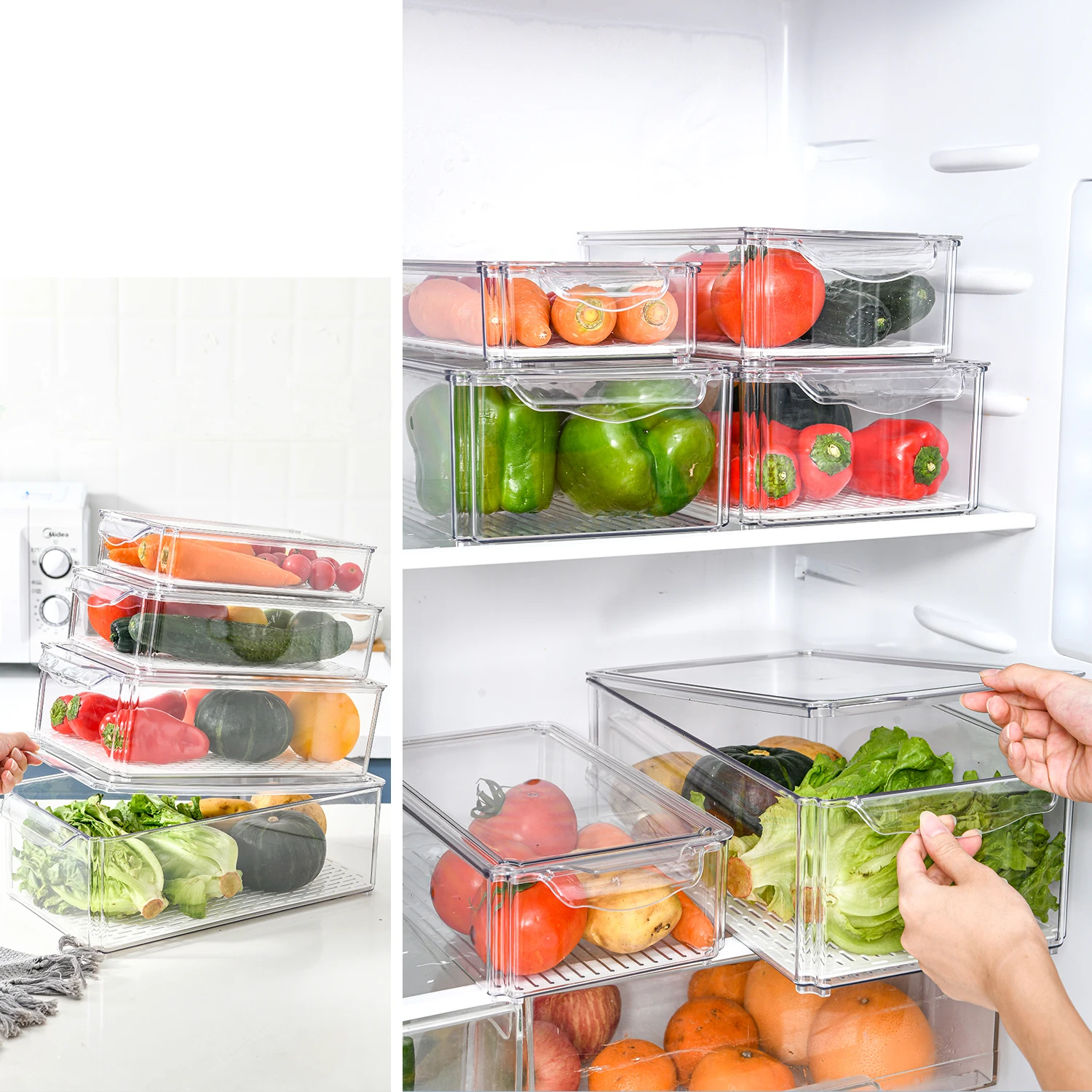 Transparent Refrigerator Organizer Bins Fridge Freezer Kitchen Cabinet Pantry Acrylic Food Organizer Storage Boxes Containers