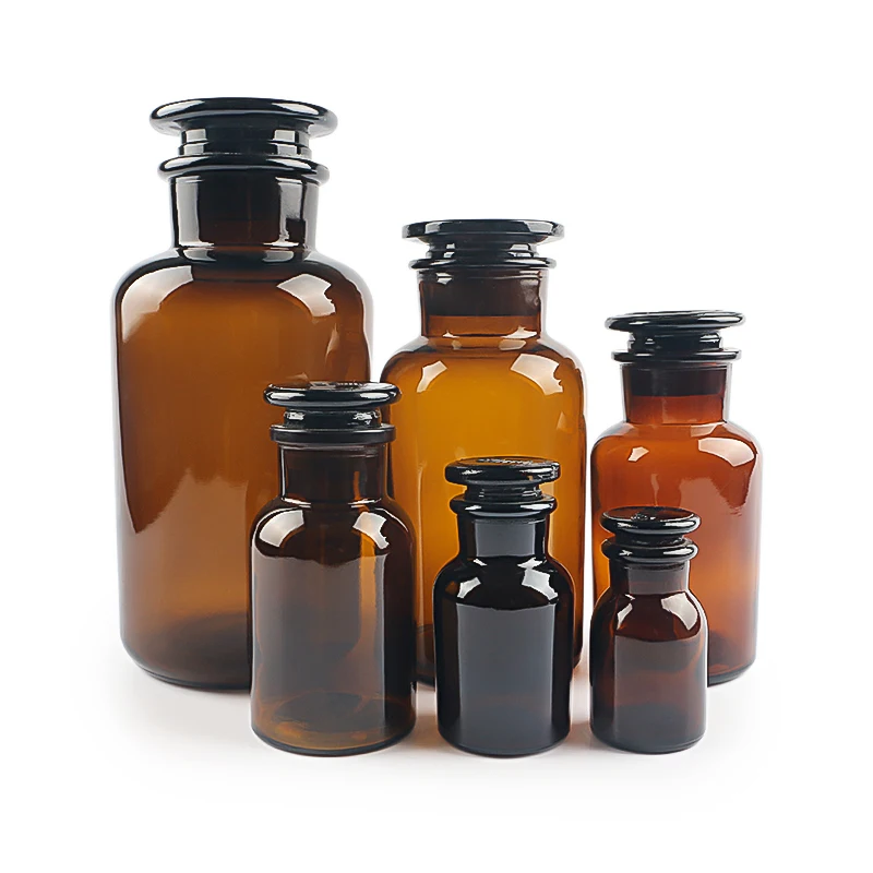 Amber Reagent Bottle Apothecary Wide Mouth Bottle 125ml  Glass Bottle with Glass Stopper