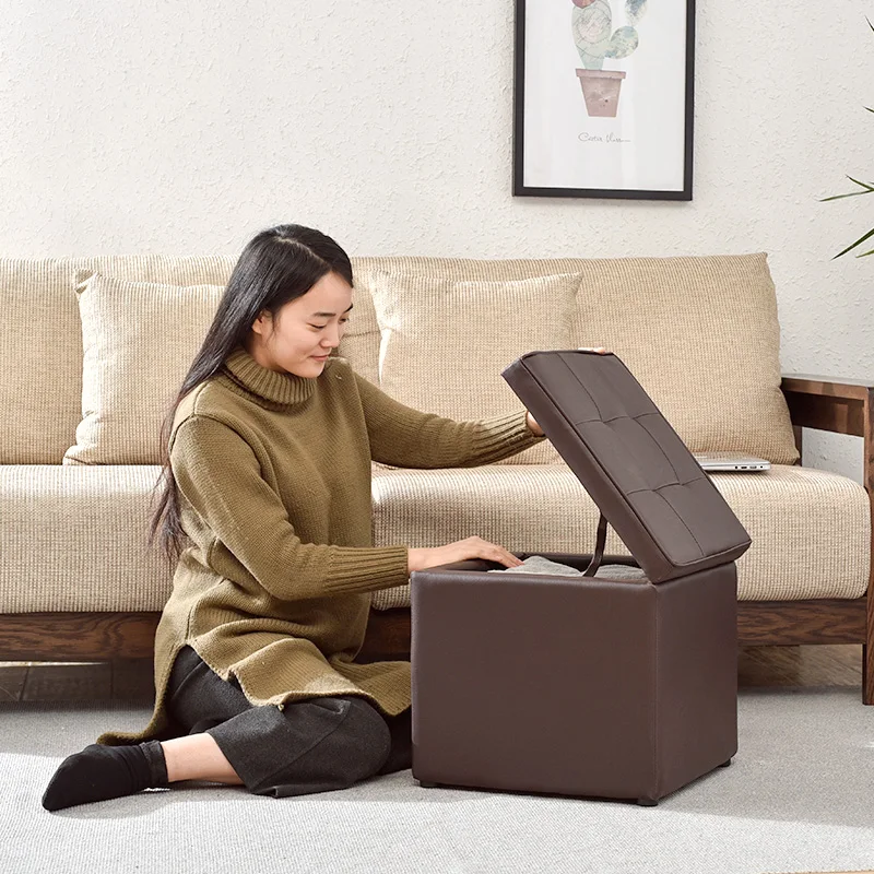 
Custom Seat square faux leather folding storage ottoman stool 
