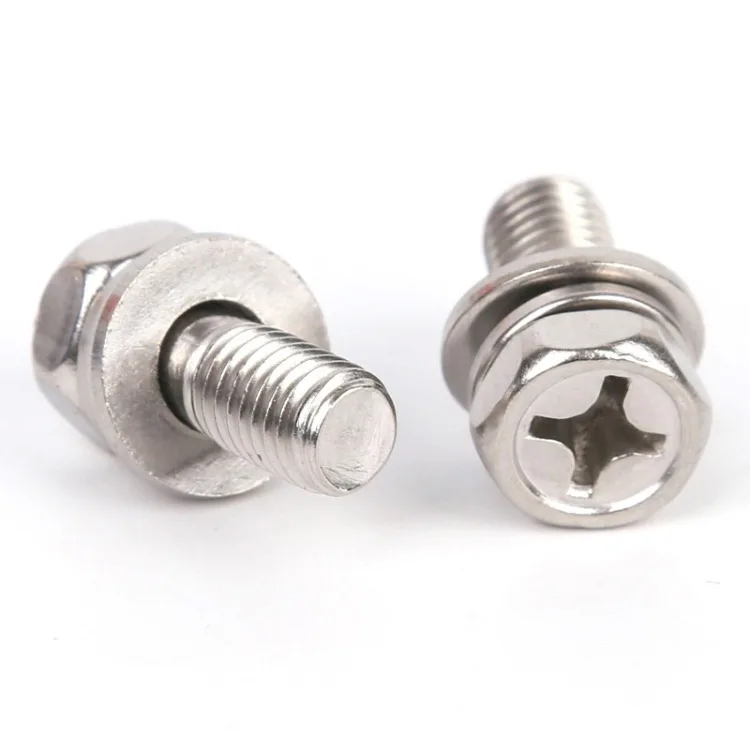 304 Stainless Steel Cross Slot Combination Bolts M3-M10 Recessed Hexagon Three Combination Screws