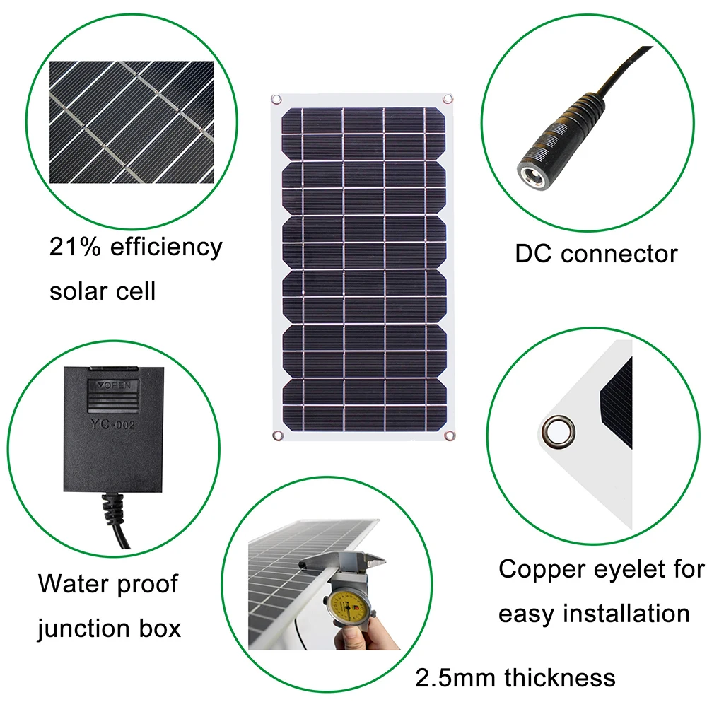 
RG 10w 6v flexible solar panel for phone power bank fan light with DC port 