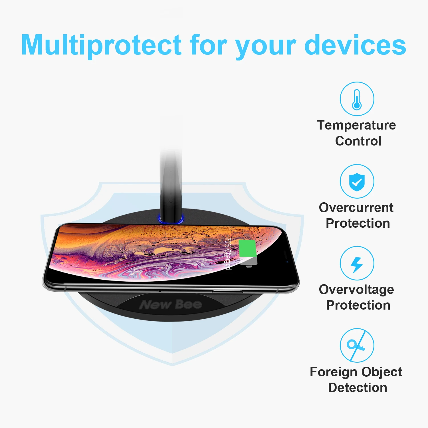 Fast Wireless Charging Headphone Stand New Bee Sturdy 2-in-1 Headset Holder for iPhone