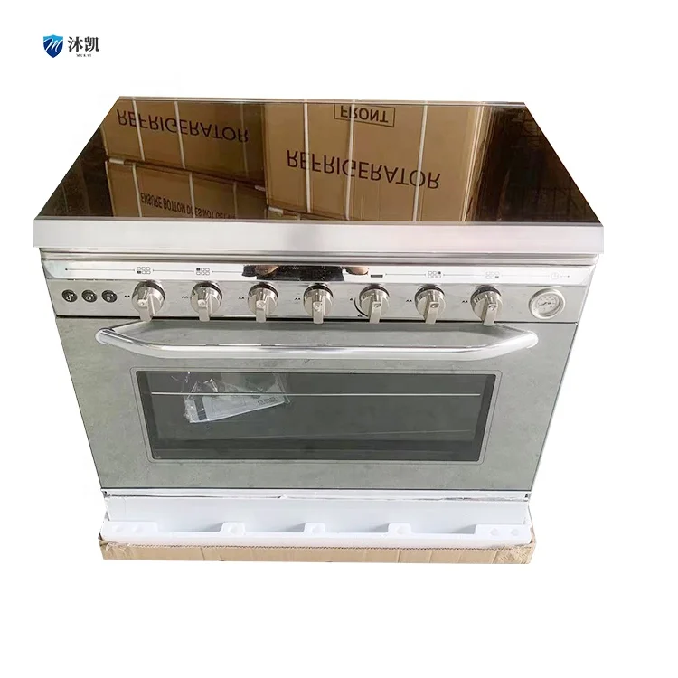 The top of the high-end 6-gas connected oven is mirrored with a thermometer