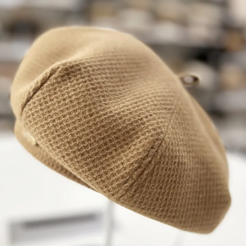 Custom Logo Wool Knitted Winter Beret Cap Warm Fur Adult Beret Hat for Outdoor Ski Casual & Daily Use for Women