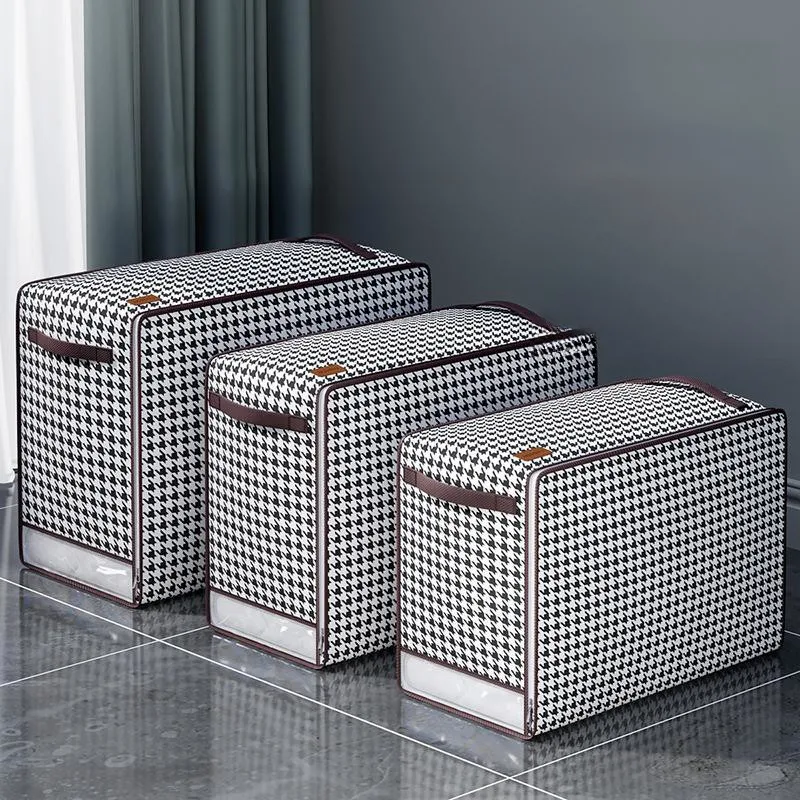 Factory Supply Collapsible Wardrobe Clothes Organizer Storage Box with Handles Zipper Lid Viewable Window Quilt Storage Bag