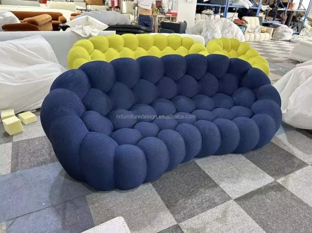 Luxury Customized French Bubble Fabric Sofa Set Modular Tufted Reclining Leisure Furniture Hotel Living Room Private Residence