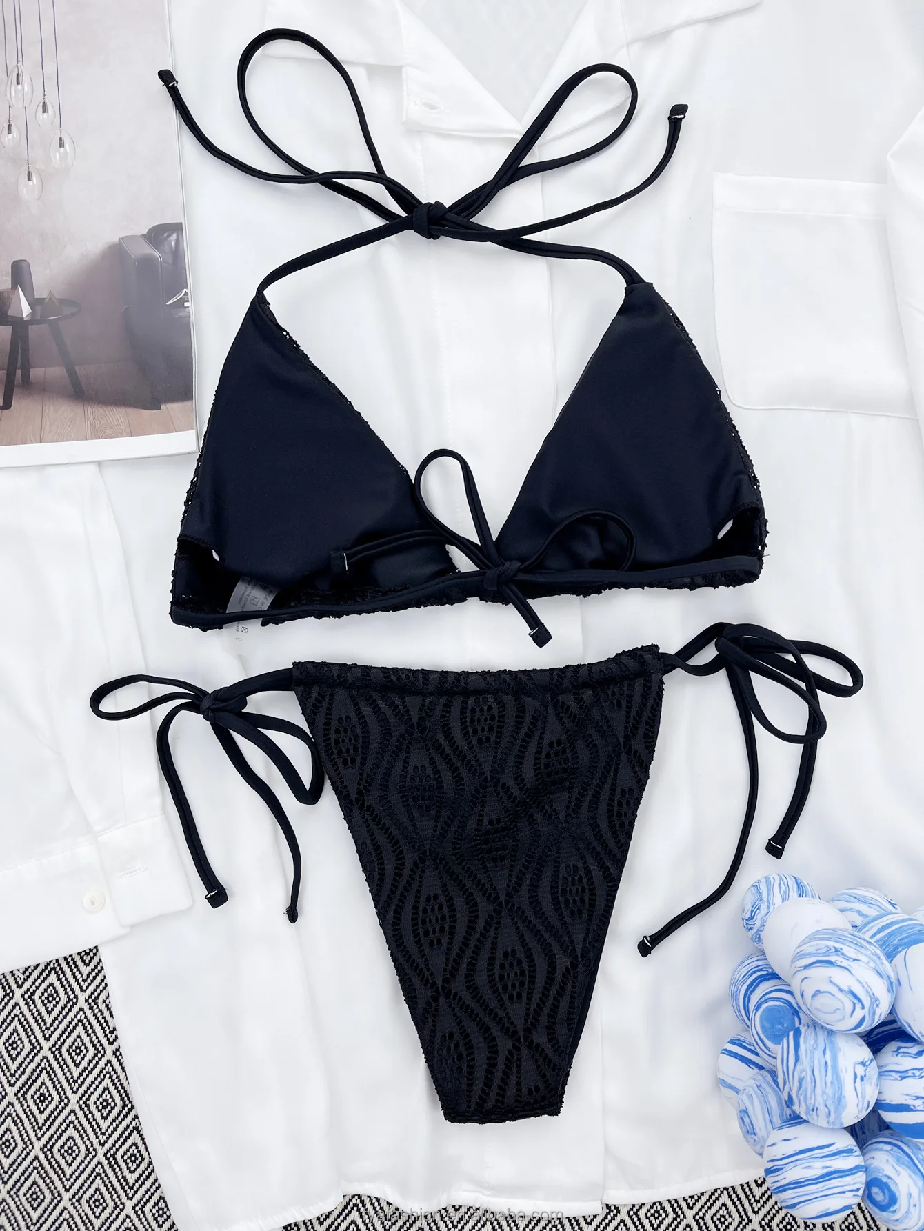 2023 Custom Triangle Lace Mini Thong Sexy Women Bikini Two Piece