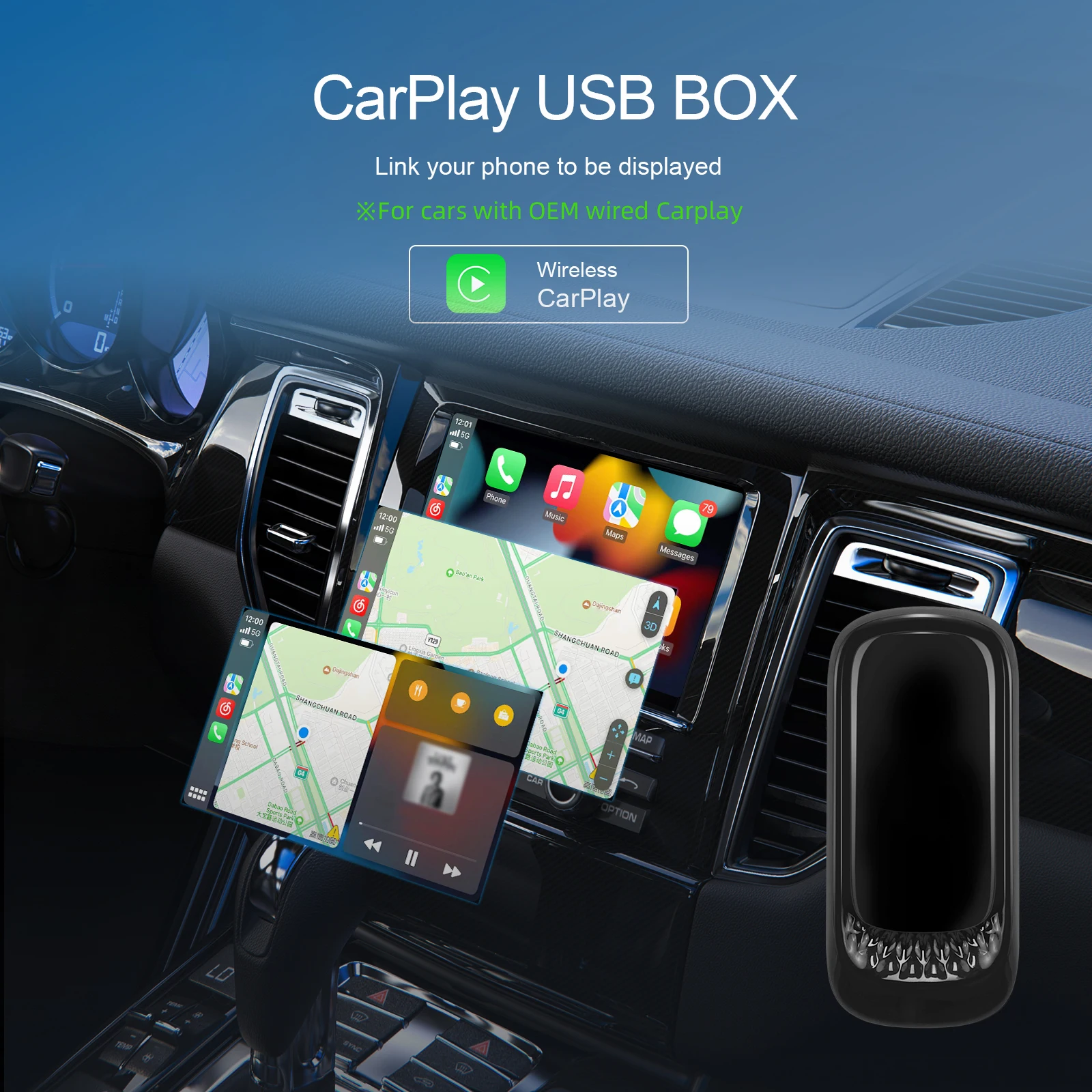 Podofo USB Wireless CarPlay AI Box For Original Car Radio Wired Carplay to Wireless Carplay Adapter USB/Type-C Port Wholesale