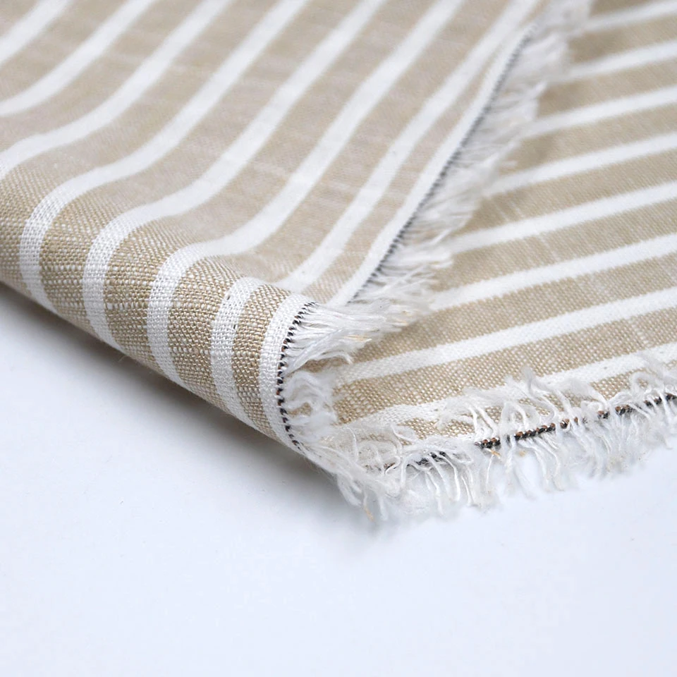 Wholesale european stripe pattern woven 175 gsm lithuanian yarn dyed 70 viscose 30 linen blend fabric for clothing