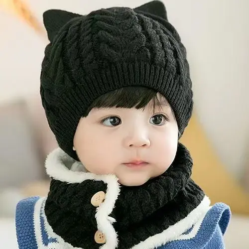 Syh1052 Winter baby hats scarves 2 pcs set baby Knitted Caps Woolen Warm Thickened Girl Hat