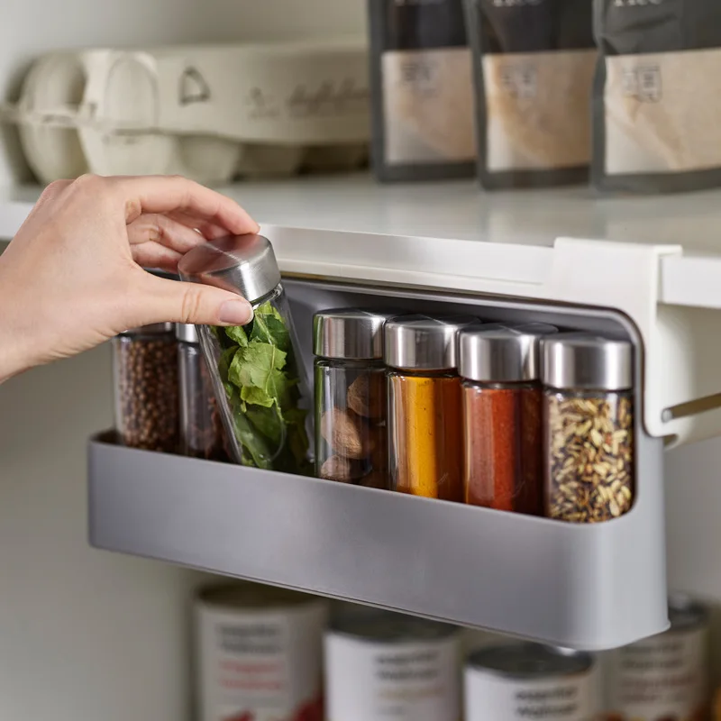 Home And Kitchen Spice Storage Bottle Plastic Seasoning Jar With Organizer Rack