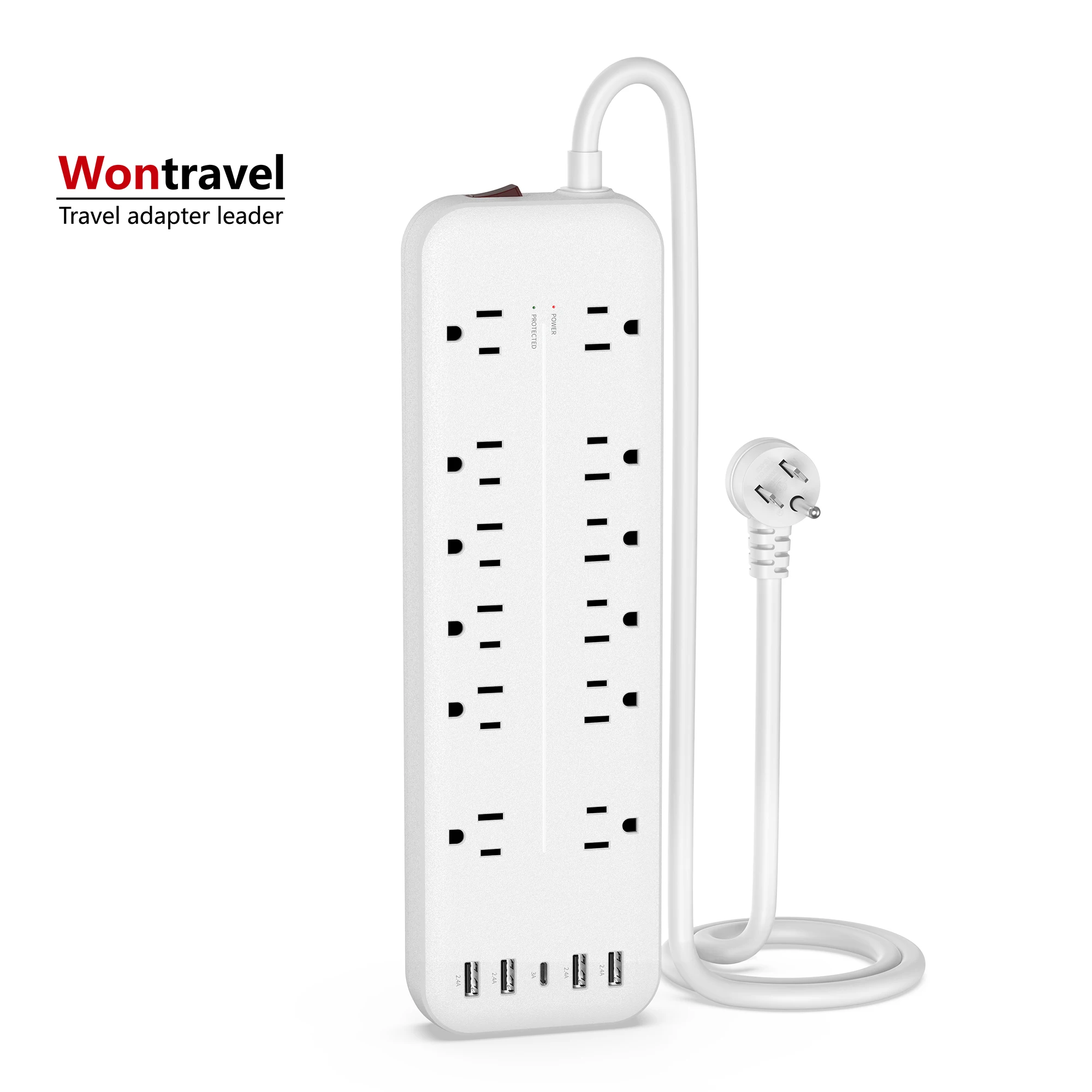 Wontravel hot selling electric board extension socket outlet 12AC usb power strip surge protector
