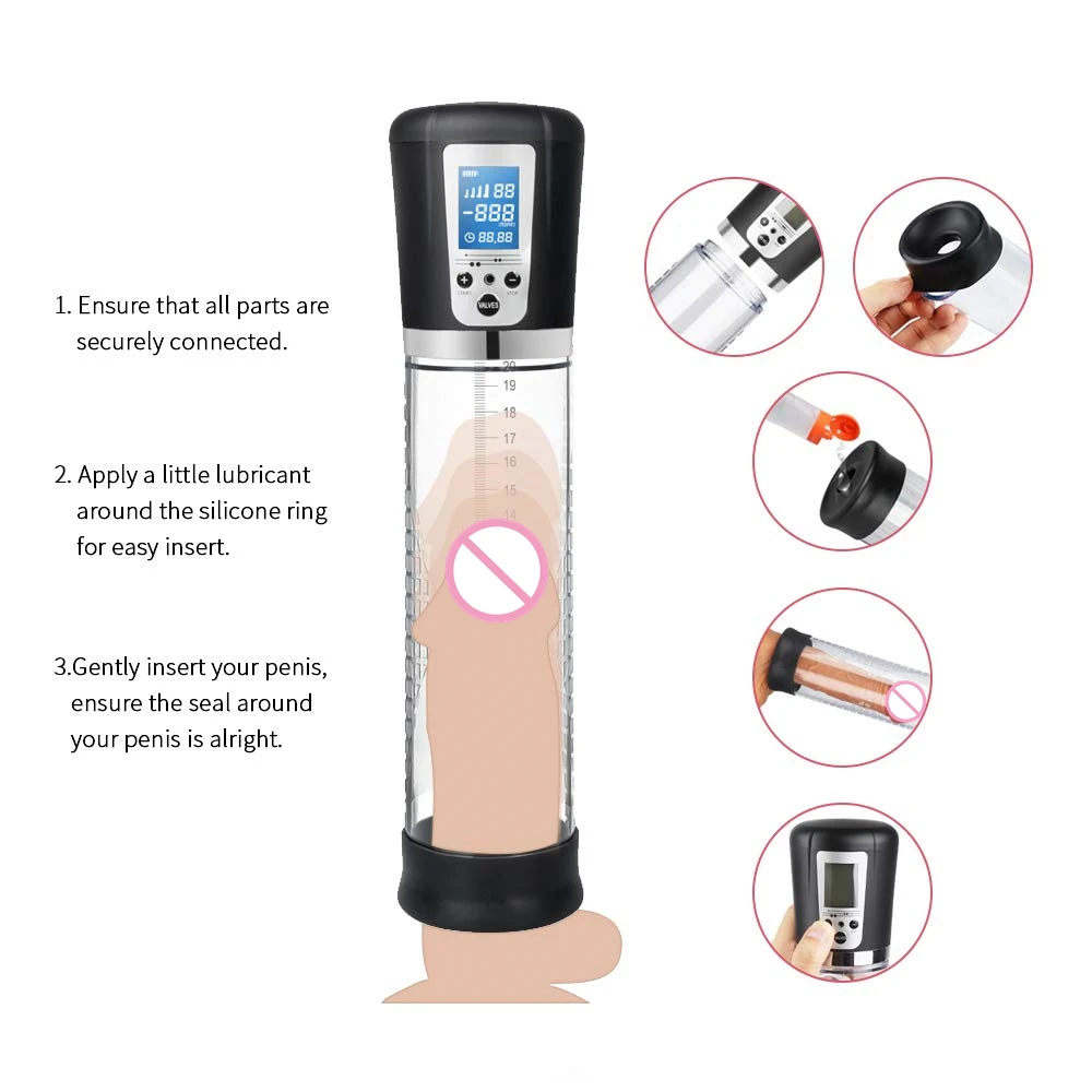 Rechargeable Penis Pump with LCD Automatic Penis Enlargement Male Enhancement Electric vacuum penis pump